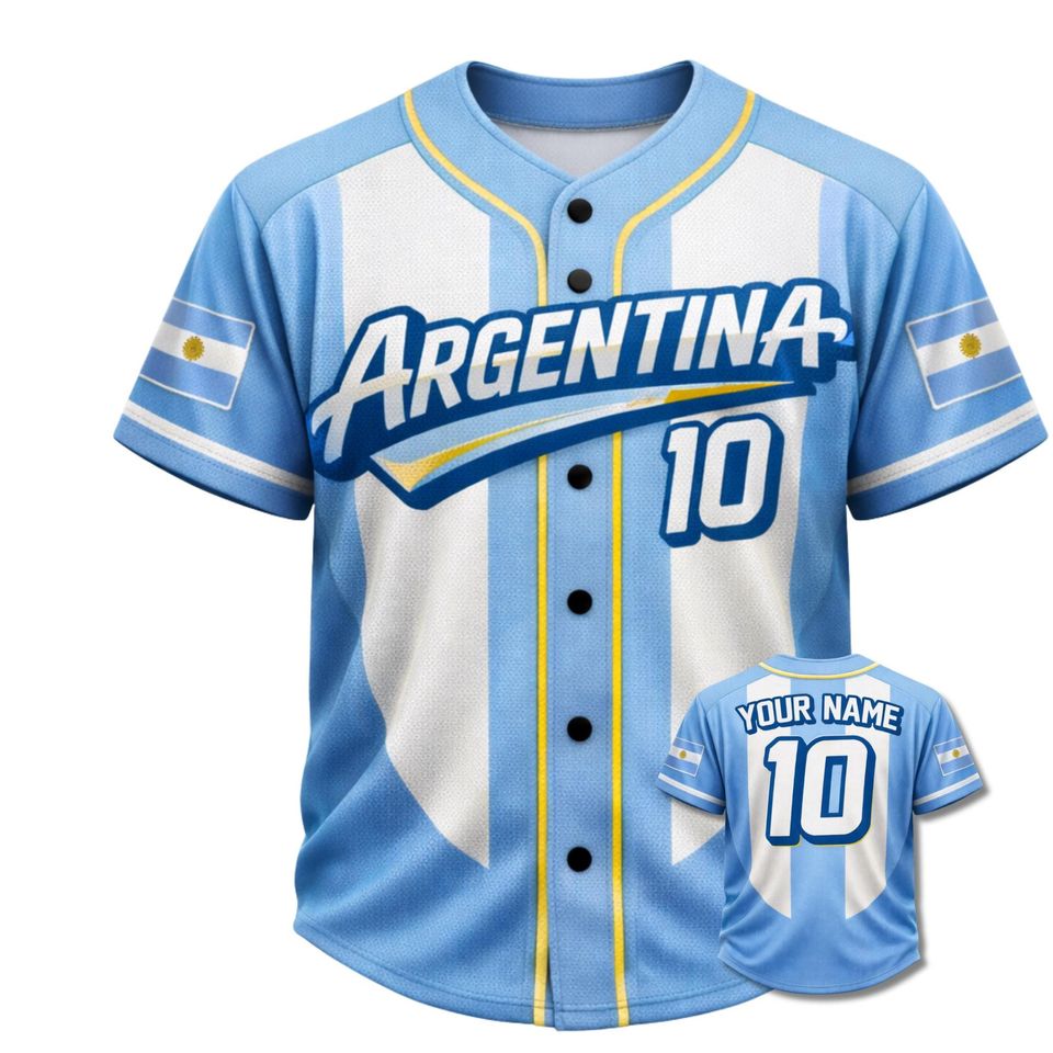 Argentina 10 Baseball Jersey Unisex Fan Shirt Custom Name & Number