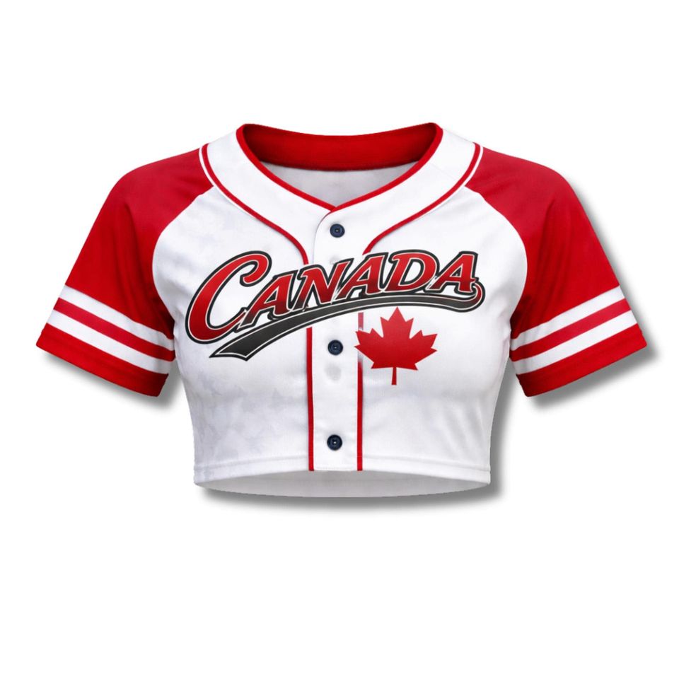 Canada Baseball Crop Top Patriotic Button Up Jersey Custom Name number Canada Day Shirt