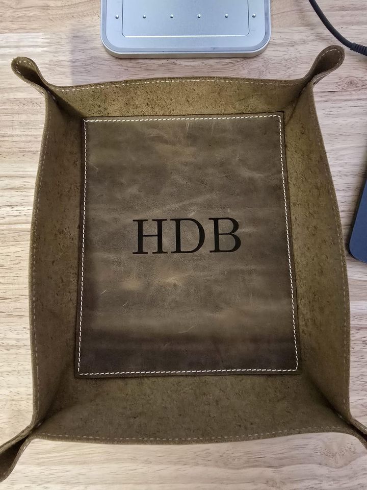 Personalized Leather Valet Tray - Handmade Desk Organizer with Initials