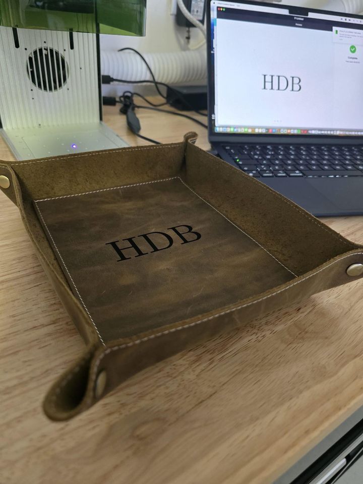 Personalized Leather Valet Tray - Handmade Desk Organizer with Initials