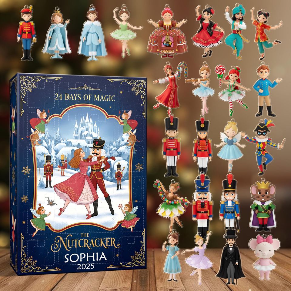 Personalized Nutcracker Advent Calendar 2025, Ballet Christmas Ornaments
