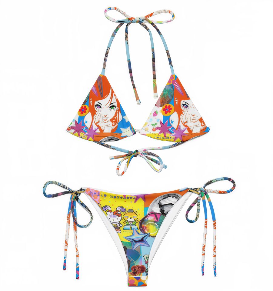 Cyber Kawaii Bikini: Anime Rave Recycled Fabric Swimsuit