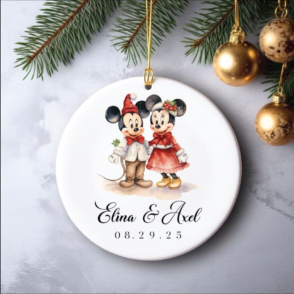 Personalized Minnie Mickey Engaged Ornament, Custom Just Married Ornament