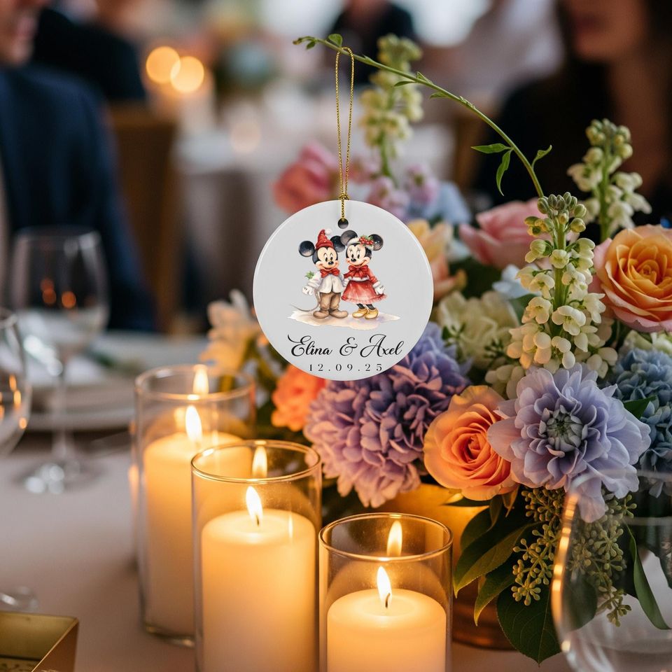 Personalized Minnie Mickey Engaged Ornament, Custom Just Married Ornament
