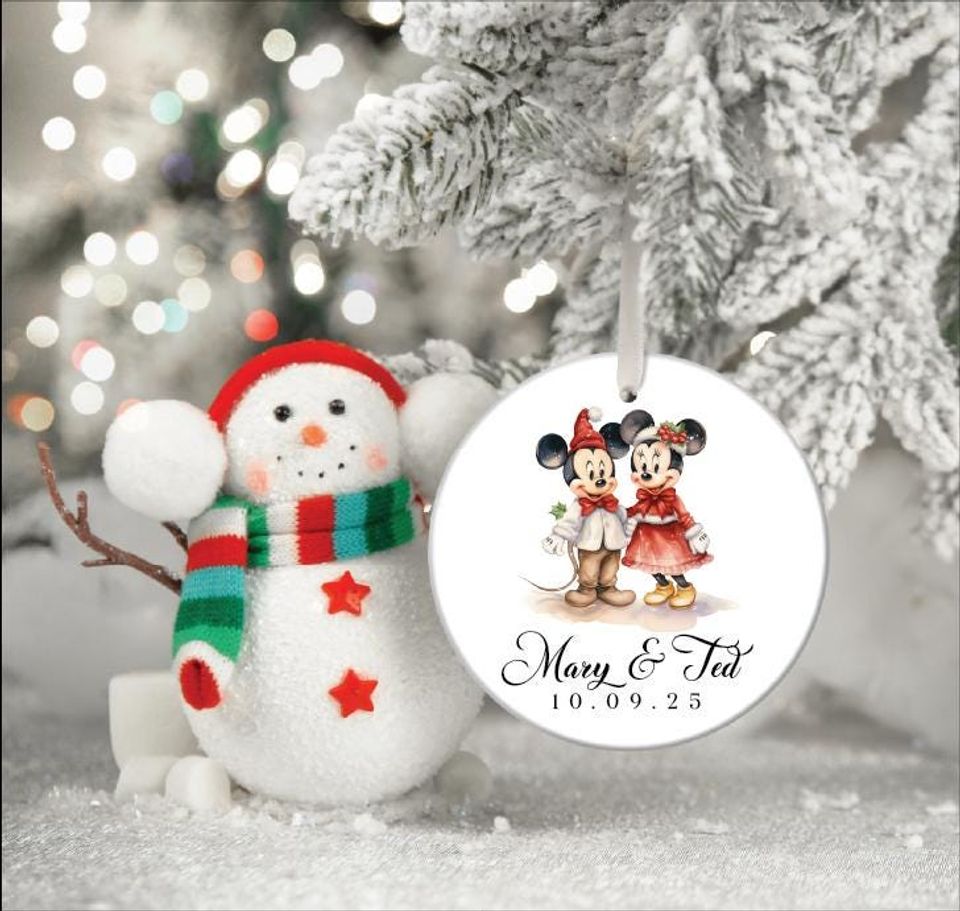 Personalized Minnie Mickey Engaged Ornament, Custom Just Married Ornament