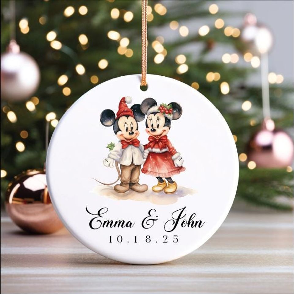 Personalized Minnie Mickey Engaged Ornament, Custom Just Married Ornament