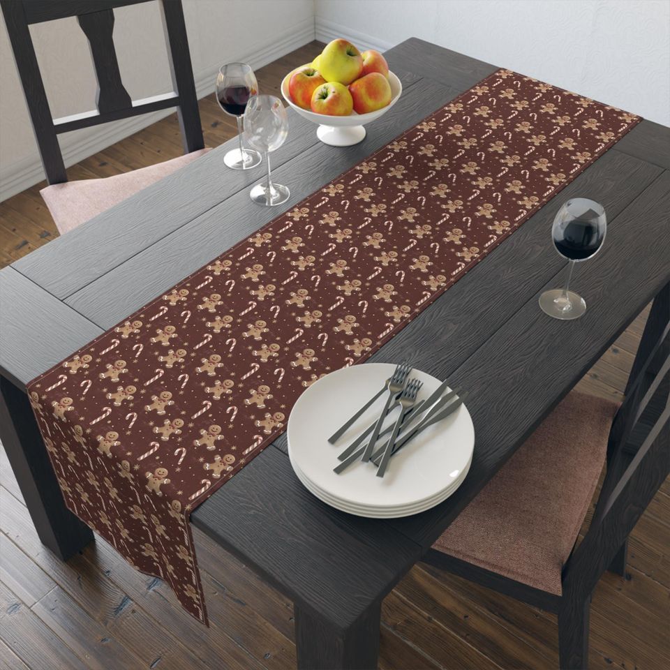 Gingerbread & Candy Cane Christmas Table Runner: Festive Holiday Decor