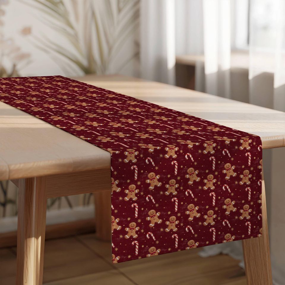 Gingerbread & Candy Cane Christmas Table Runner: Festive Holiday Decor