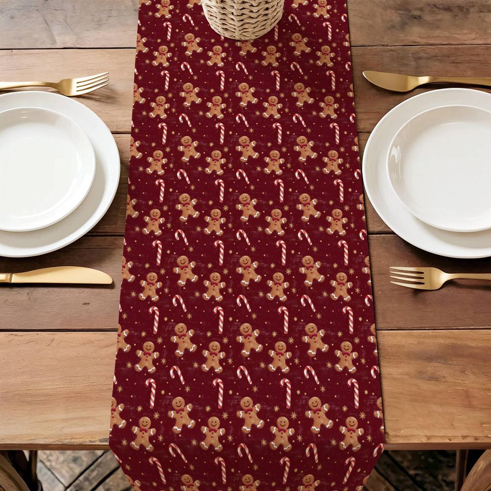 Gingerbread & Candy Cane Christmas Table Runner: Festive Holiday Decor