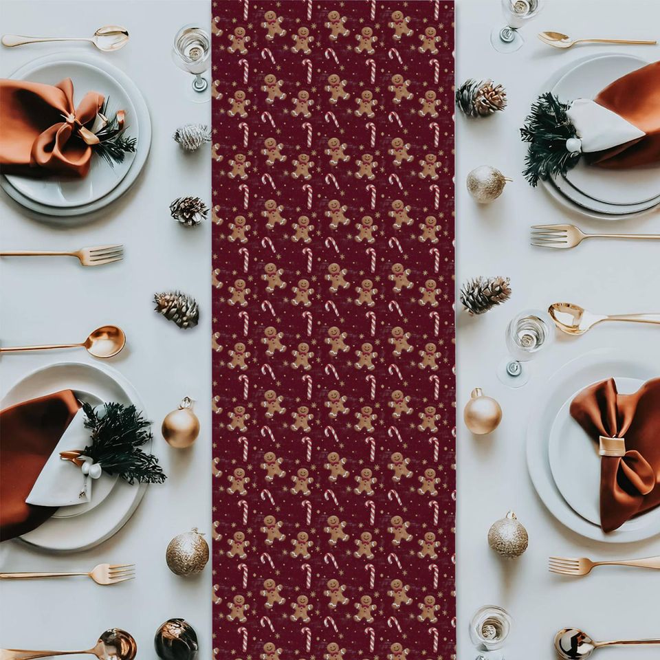 Gingerbread & Candy Cane Christmas Table Runner: Festive Holiday Decor
