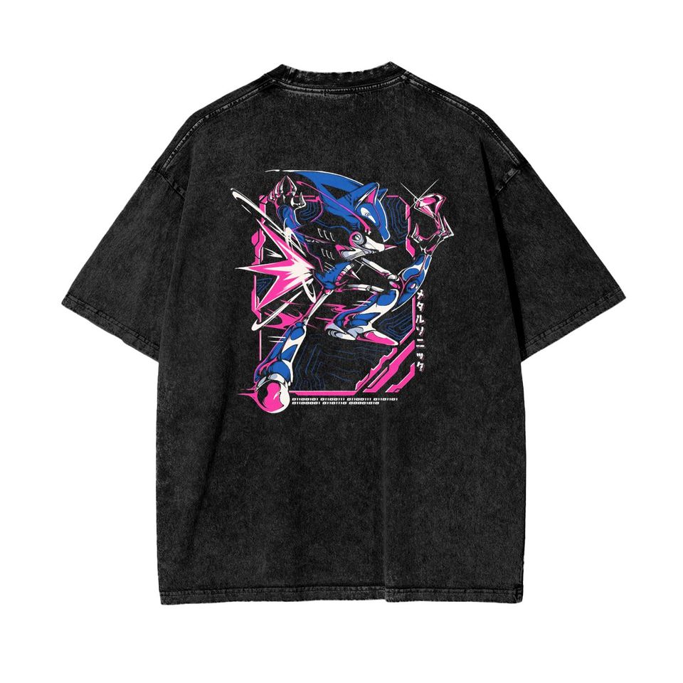 Acid Wash Metal Sonic & Shadow Oversized T-Shirt