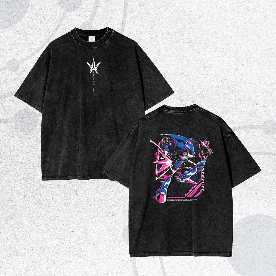 Acid Wash Metal Sonic & Shadow Oversized T-Shirt
