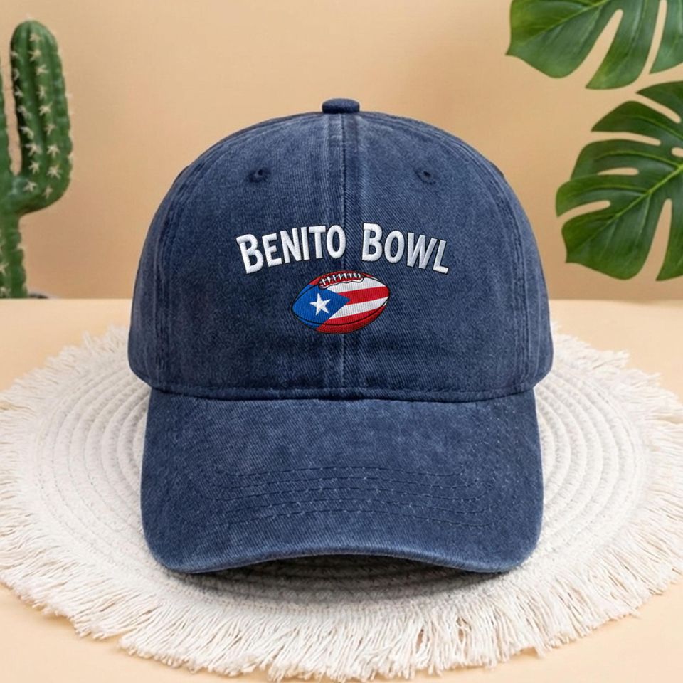 Benito Bowl Embroidered Washed Denim Baseball Cap