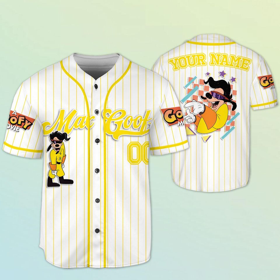 Personalized Disney A Goofy Movie Max Goof Baseball Jersey, Retro 90s Goofy Max Goof Roxanne Jersey Baseball Team, Powerline Stand Out Tour