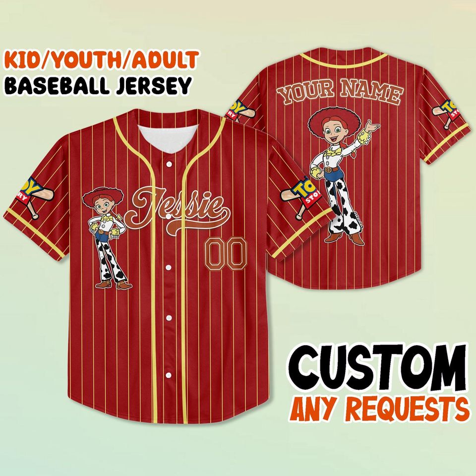Jessie Baseball Jersey, Custom Toy Story Shirt, Disney Cowgirl Jersey, Personalized Disney Vacation Tee, Unisex Western Disney Shirt