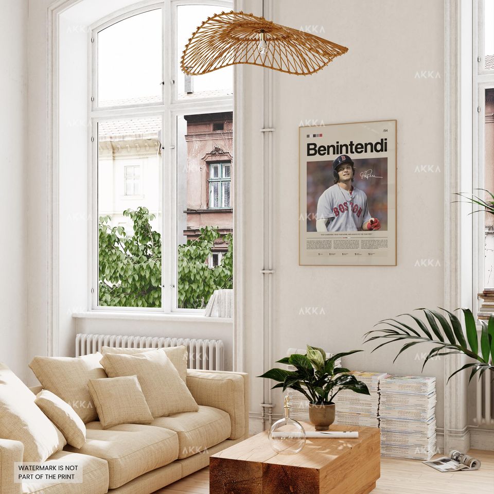 Andrew Benintendi Poster, Boston Red Sox Wall Art Print, Framed Baseball Decor