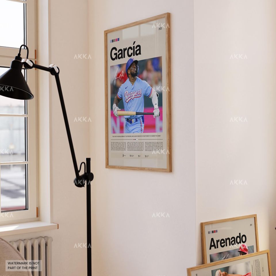 Adolis Garca Poster, Texas Rangers Wall Art Print, Framed Baseball Decor