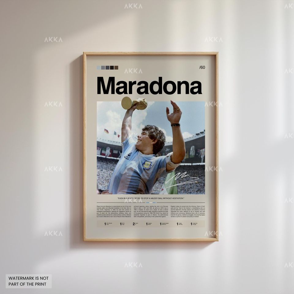 Diego Armando Maradona Poster, Maradona Argentina Wall Art, Framed World Cup 1986 Print, Maradona Fan Gift Idea, Football Wall Decor