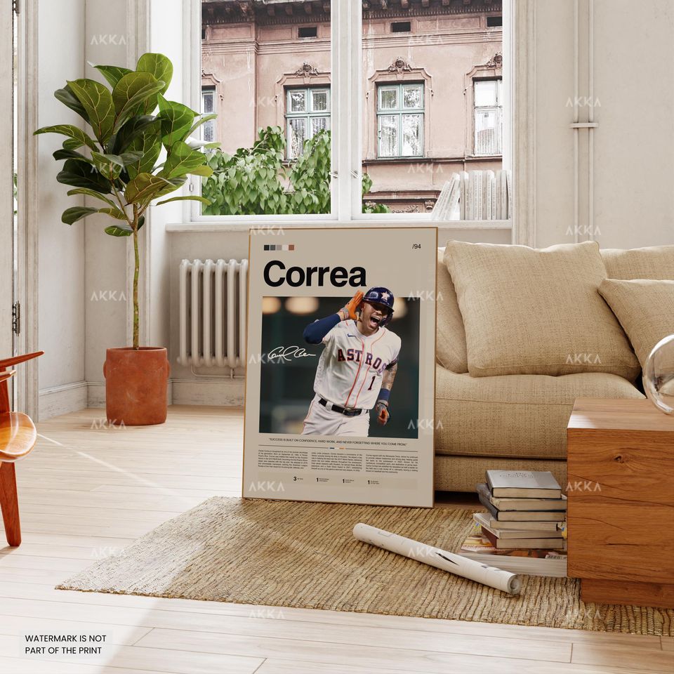 Carlos Correa Poster, Houston Astros Wall Art Print, Framed Baseball Decor