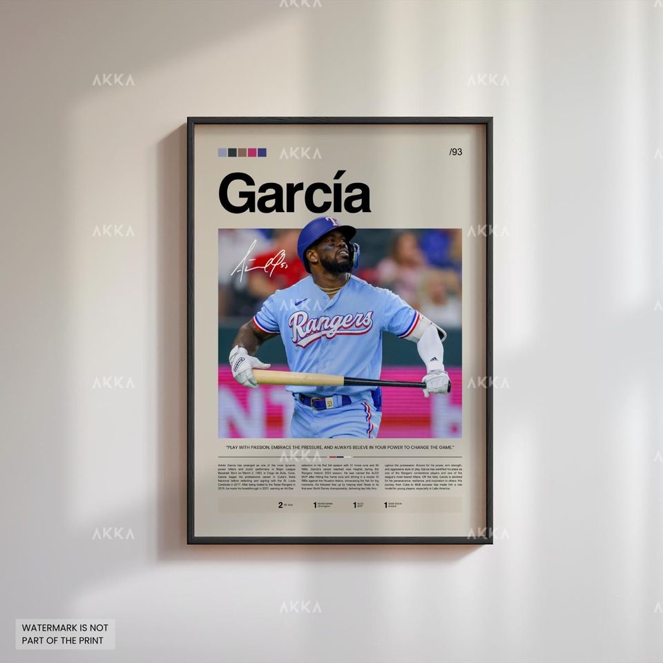 Adolis Garca Poster, Texas Rangers Wall Art Print, Framed Baseball Decor