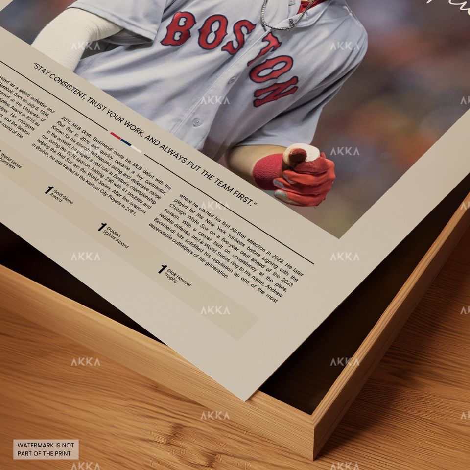 Andrew Benintendi Poster, Boston Red Sox Wall Art Print, Framed Baseball Decor