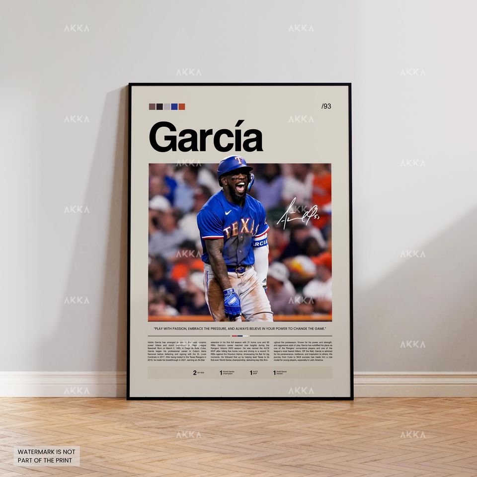 Adolis Garca Poster, Texas Rangers Wall Art Print, Framed Baseball Decor