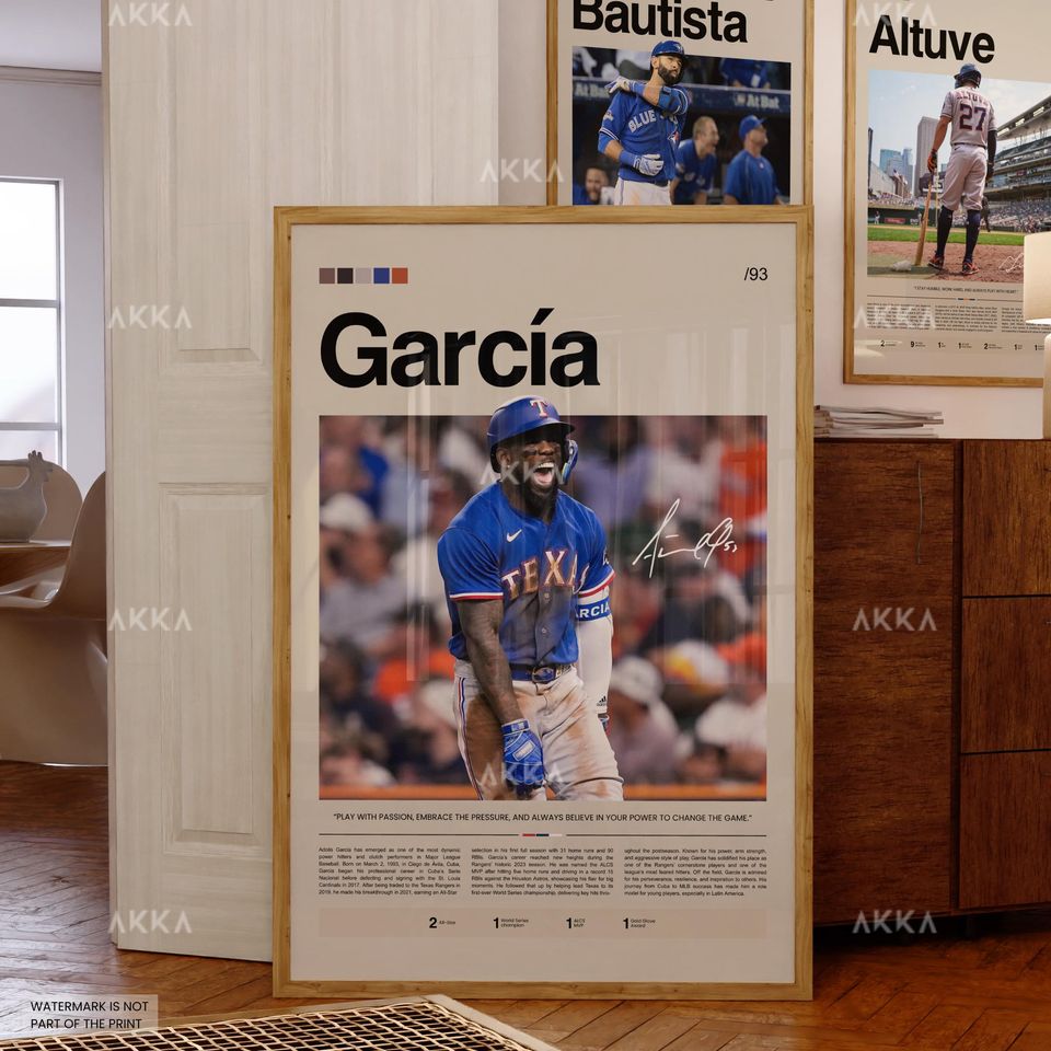 Adolis Garca Poster, Texas Rangers Wall Art Print, Framed Baseball Decor