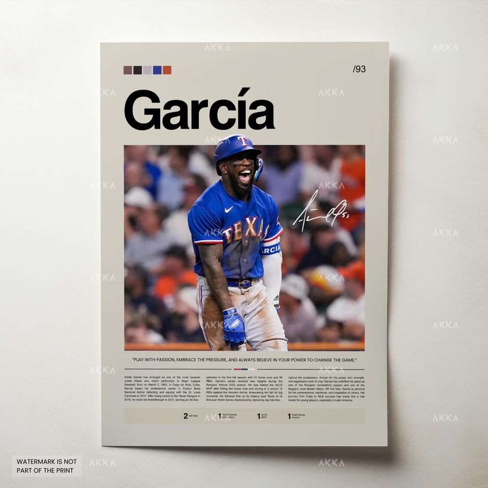 Adolis Garca Poster, Texas Rangers Wall Art Print, Framed Baseball Decor