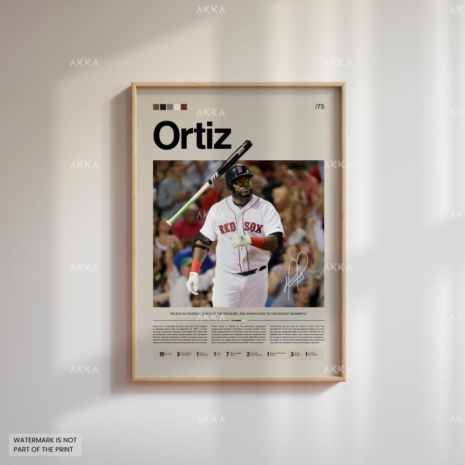 David Ortiz Poster, Boston Red Sox Wall Art Print, Framed Baseball Decor
