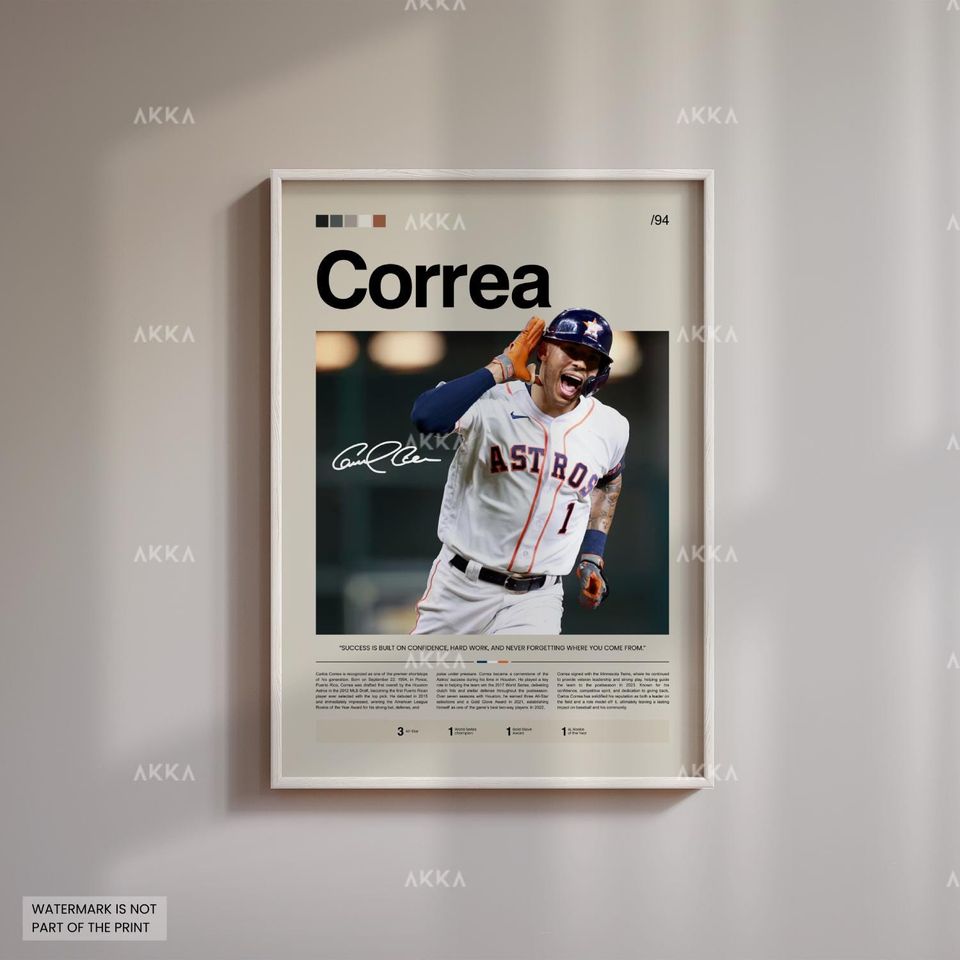 Carlos Correa Poster, Houston Astros Wall Art Print, Framed Baseball Decor