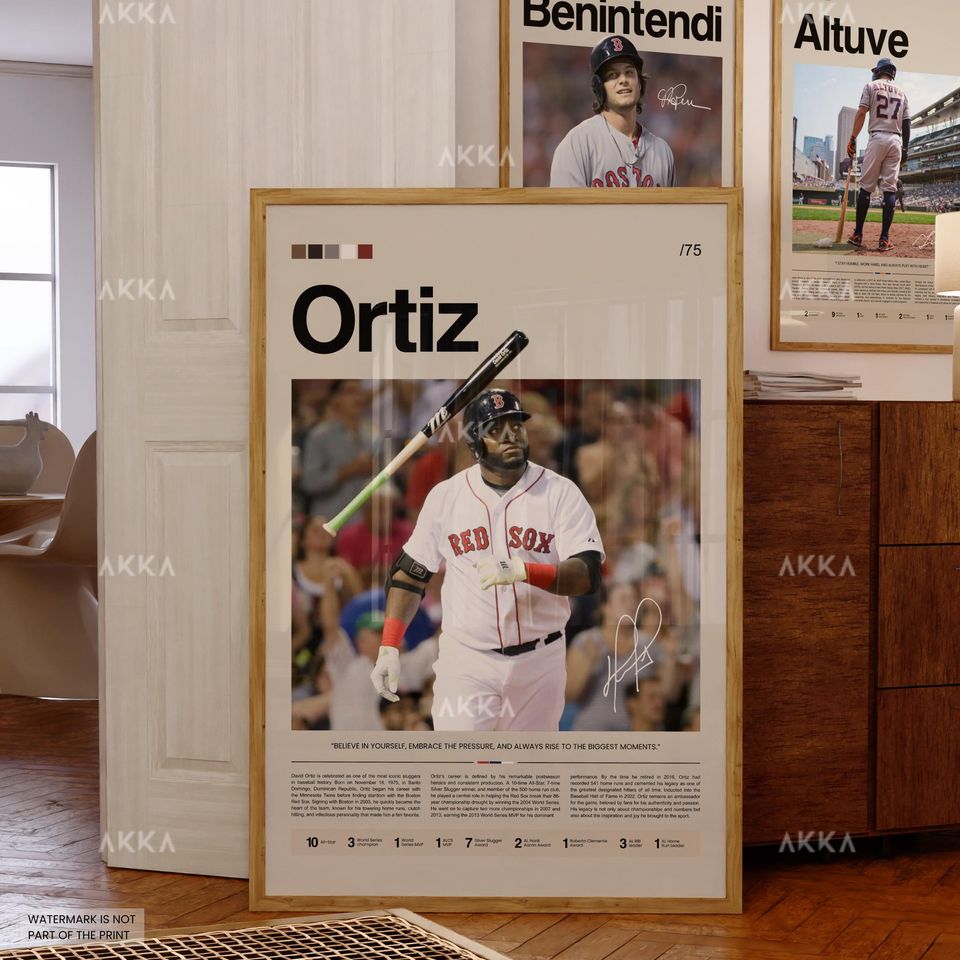 David Ortiz Poster, Boston Red Sox Wall Art Print, Framed Baseball Decor