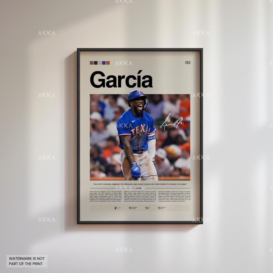 Adolis Garca Poster, Texas Rangers Wall Art Print, Framed Baseball Decor