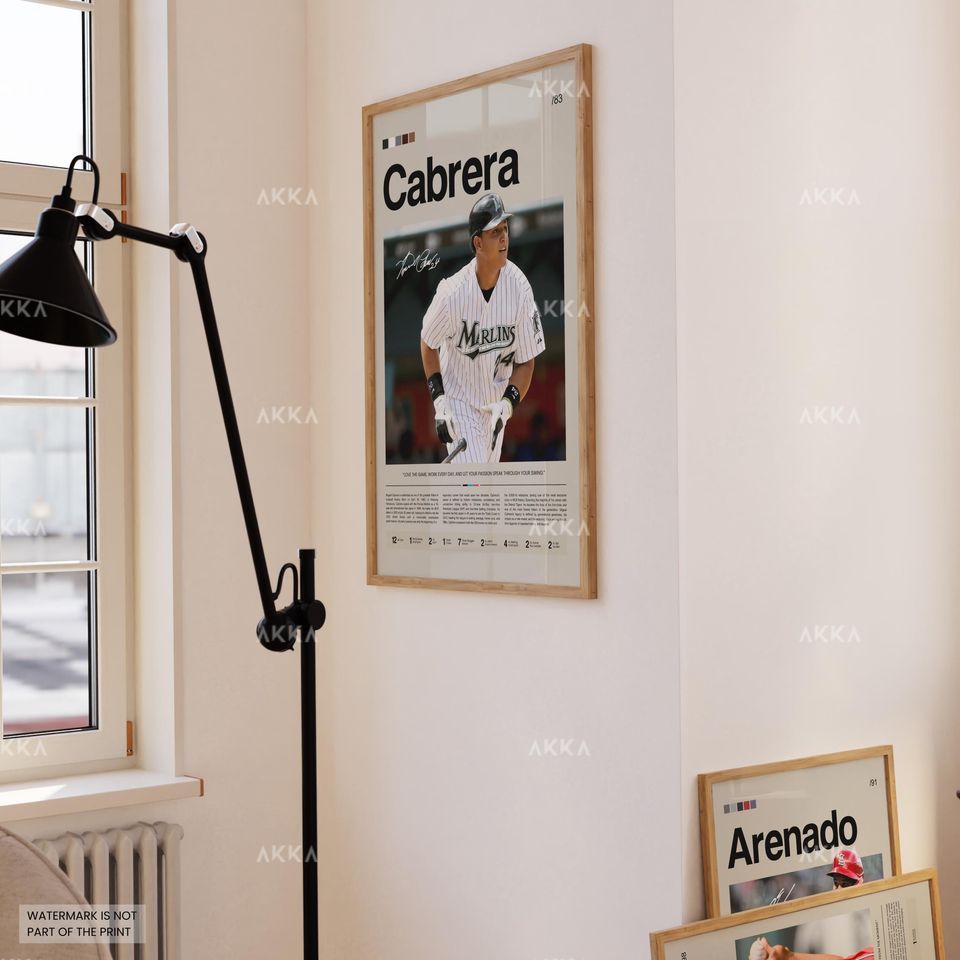 Miguel Cabrera Poster, Florida Marlins Wall Art Print, Framed Baseball Decor