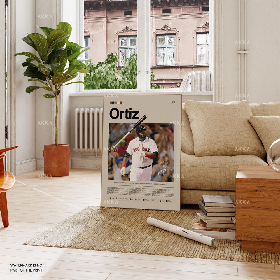 David Ortiz Poster, Boston Red Sox Wall Art Print, Framed Baseball Decor
