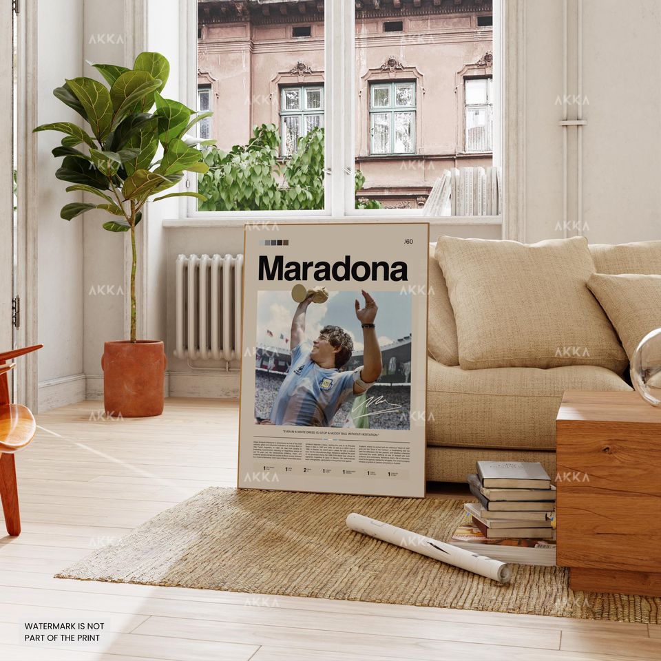 Diego Armando Maradona Poster, Maradona Argentina Wall Art, Framed World Cup 1986 Print, Maradona Fan Gift Idea, Football Wall Decor