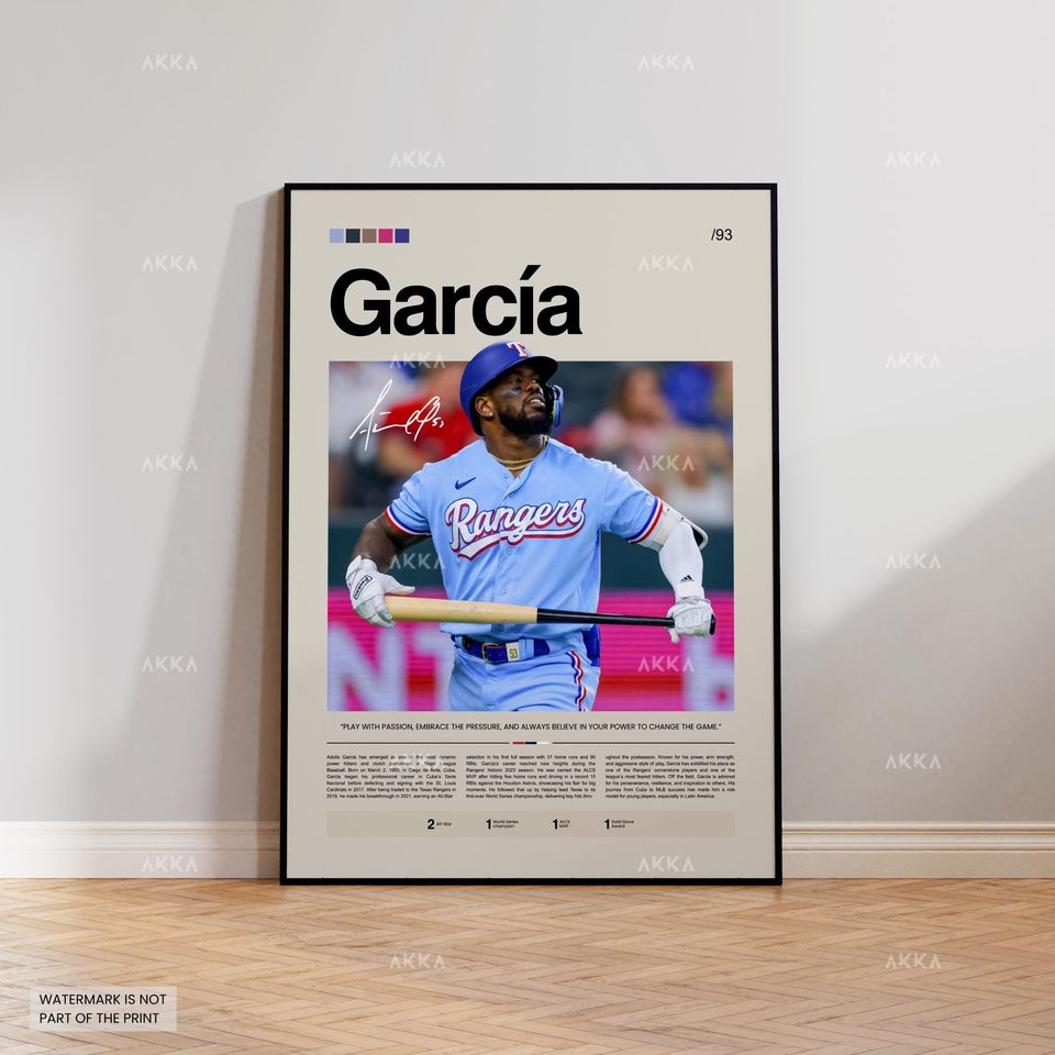 Adolis Garca Poster, Texas Rangers Wall Art Print, Framed Baseball Decor
