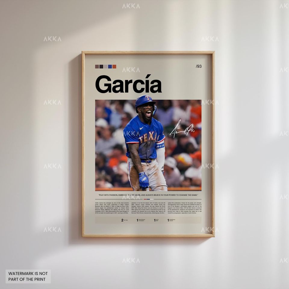 Adolis Garca Poster, Texas Rangers Wall Art Print, Framed Baseball Decor