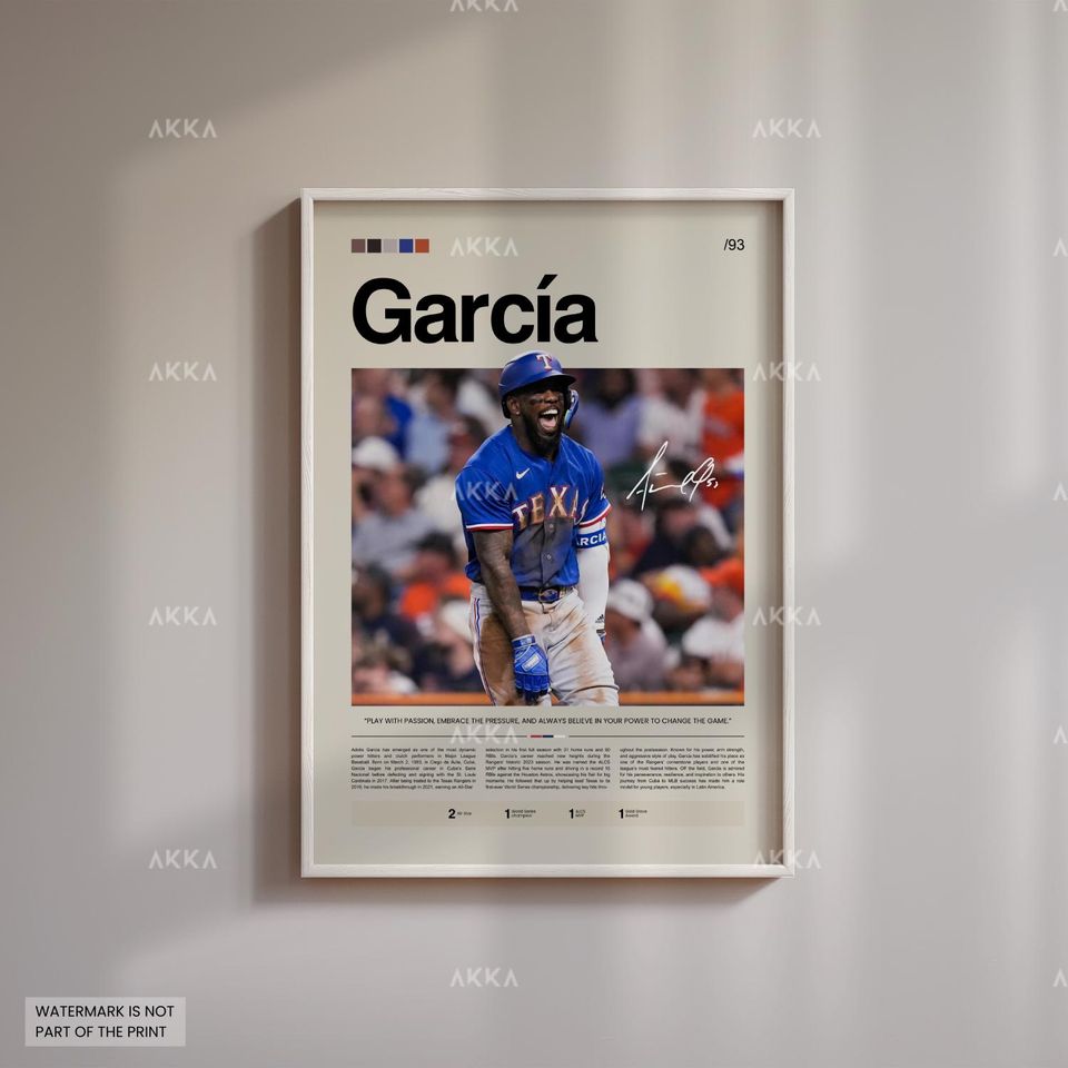 Adolis Garca Poster, Texas Rangers Wall Art Print, Framed Baseball Decor