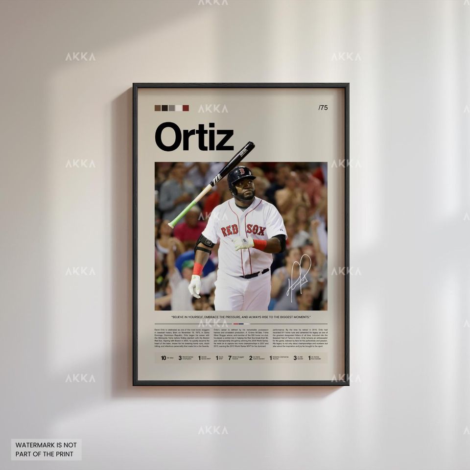 David Ortiz Poster, Boston Red Sox Wall Art Print, Framed Baseball Decor