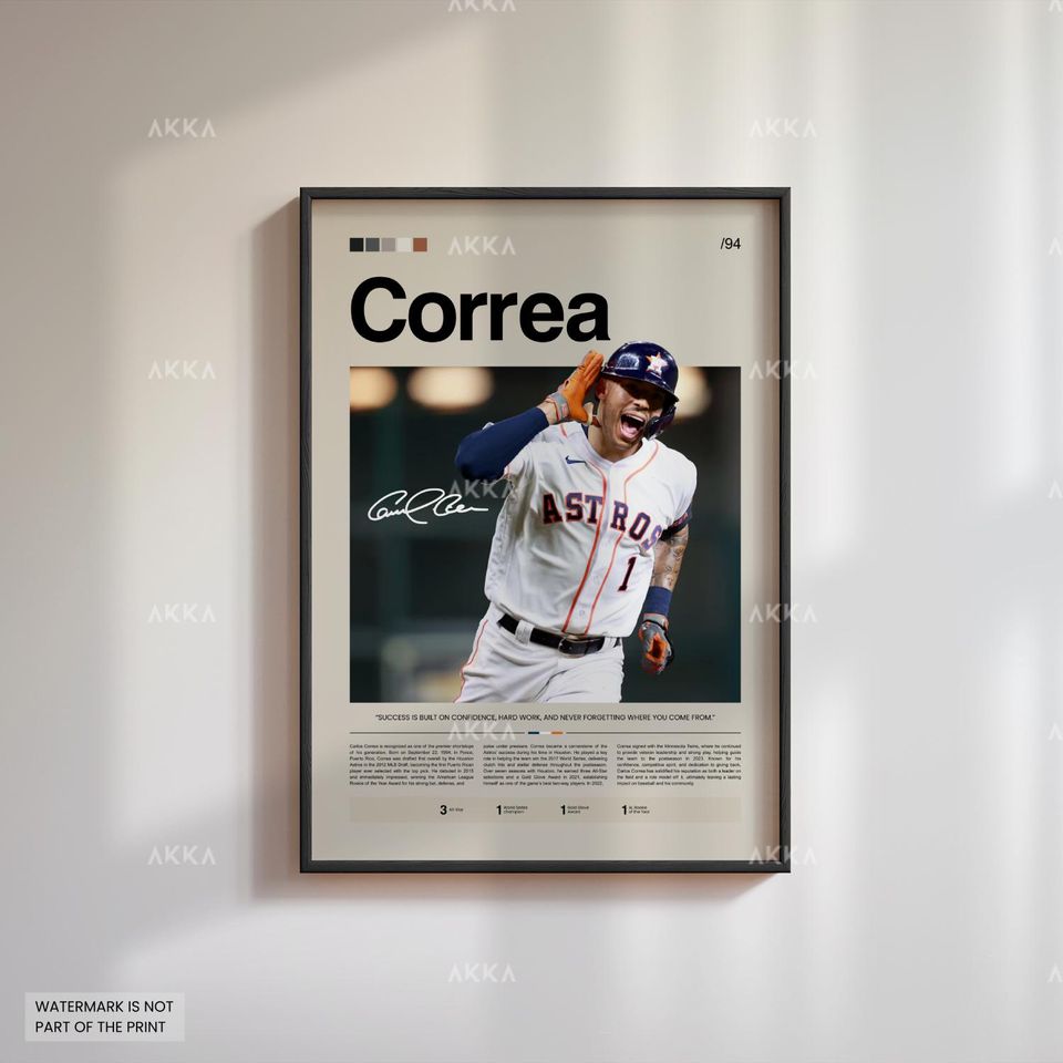 Carlos Correa Poster, Houston Astros Wall Art Print, Framed Baseball Decor