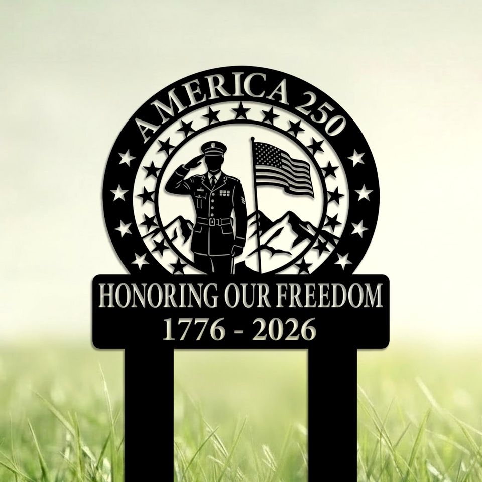 America 250 Metal Yard Sign, Patriotic Garden Stake, Independence Anniversary Outdoor Lawn Decor USA Gift