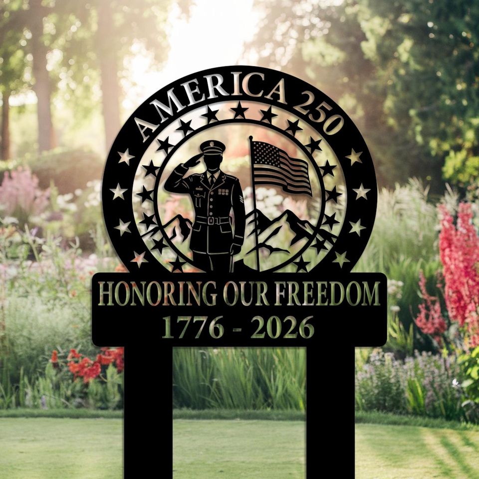 America 250 Metal Yard Sign, Patriotic Garden Stake, Independence Anniversary Outdoor Lawn Decor USA Gift