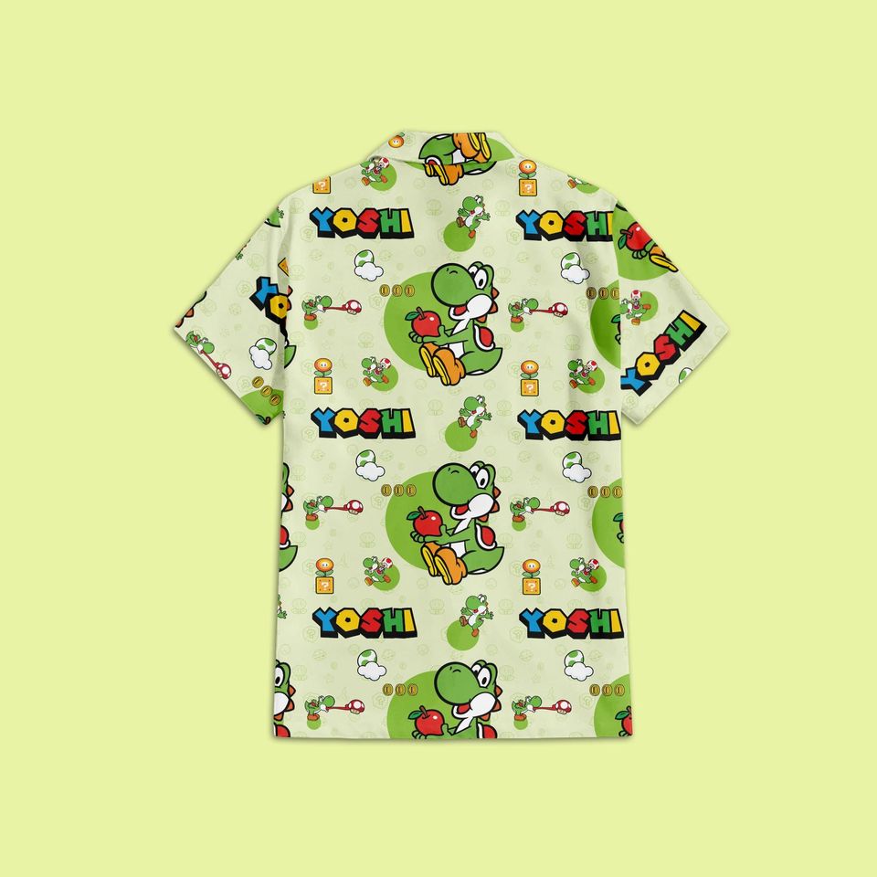 Yoshi Super Mario Hawaiian Shirt, Yoshi Mario Button Up Shirt, Yoshi Mushroom Kingdom Shirt, Universal Studio Trip Shirt