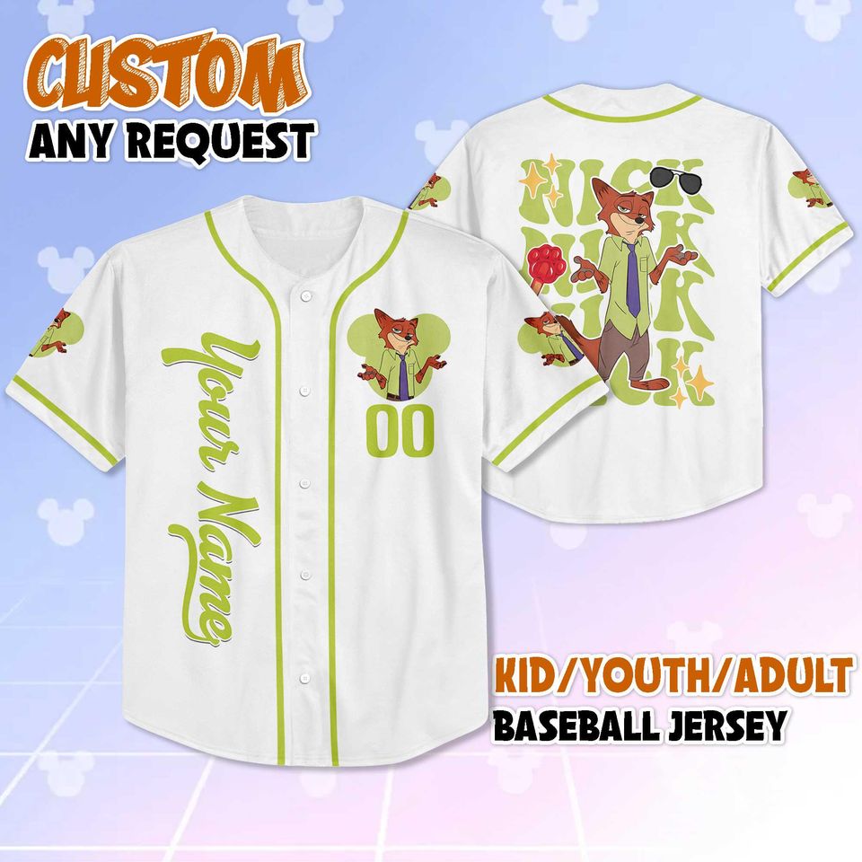 Custom Nick Wilde Baseball Jersey, Zootopia 2 Family Outfit