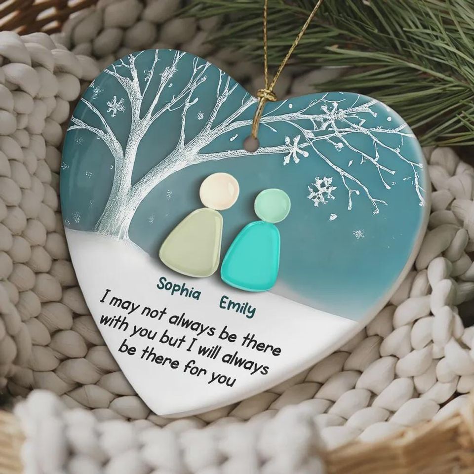 Besties Forever 2D Sea Glass, Personalized Ceramic Ornament, Unique Friendship Keepsake, Christmas Gift for Best Friends
