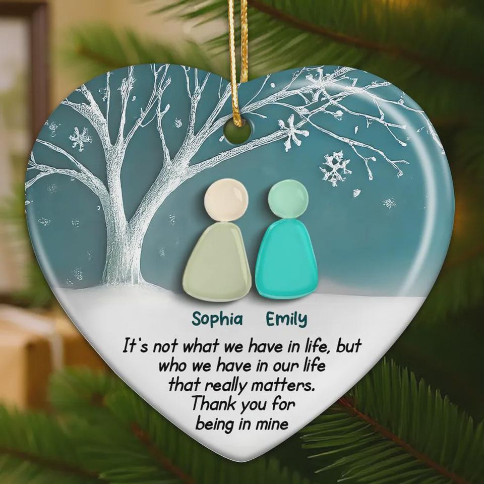 Besties Forever 2D Sea Glass, Personalized Ceramic Ornament, Unique Friendship Keepsake, Christmas Gift for Best Friends