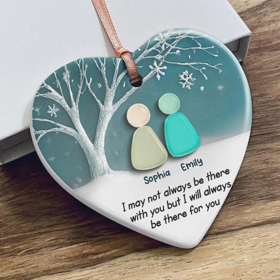 Besties Forever 2D Sea Glass, Personalized Ceramic Ornament, Unique Friendship Keepsake, Christmas Gift for Best Friends