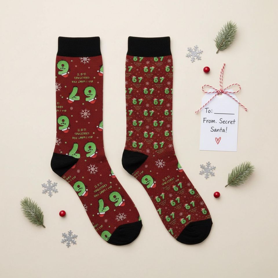 Christmas Hosting 6 7 Socks  Six Seven Meme Socks, Gag Gift Socks, Holiday Party Secret Santa Viral Trend Gift for Kids & Teens