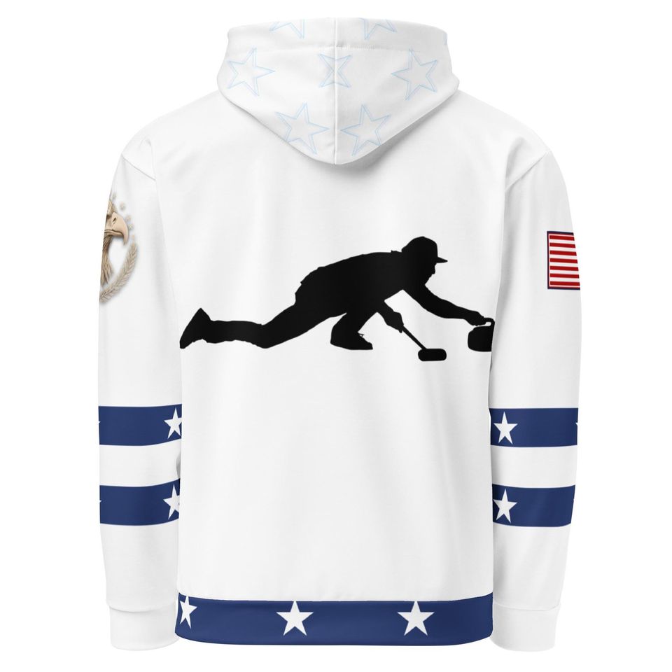 USA Curling- Hoodie, WHITE,   All Over Print Product, Expect three weeks for delivery