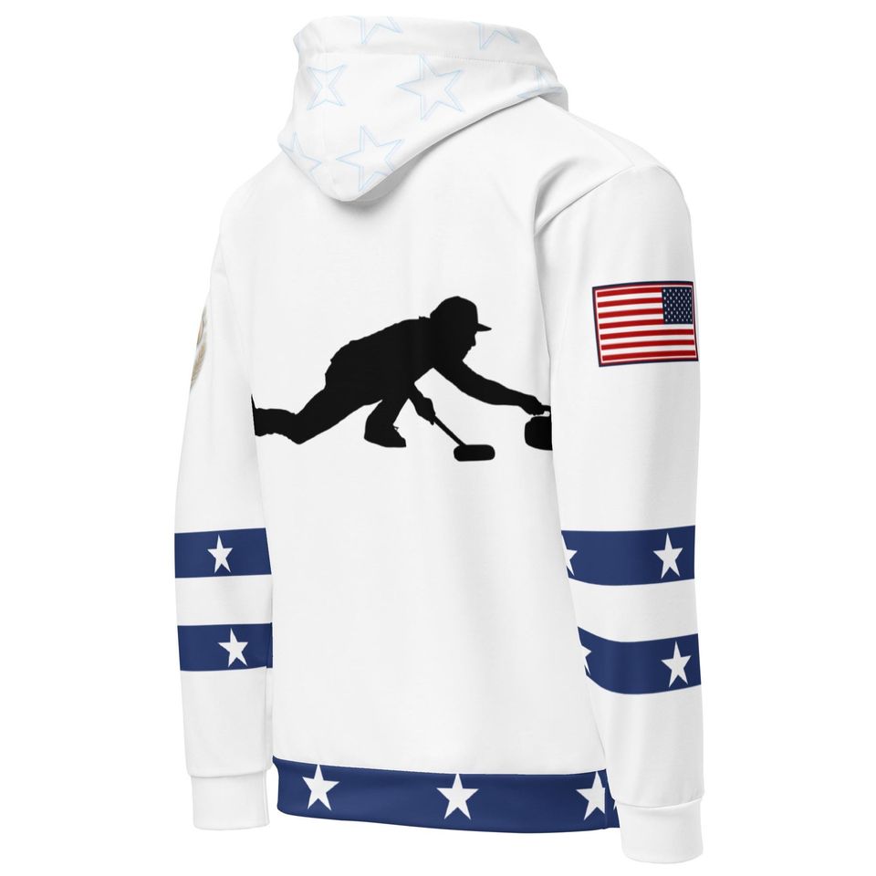 USA Curling- Hoodie, WHITE,   All Over Print Product, Expect three weeks for delivery